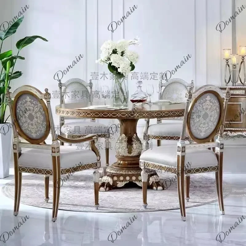 Zl MHome French European hand-carved Windsor Castle series dining table and chairs solid wood furniture round q