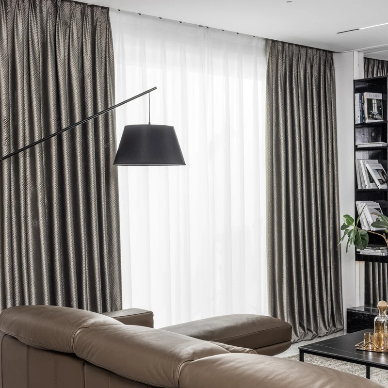 Dark Grey Velvet Gilding Geometric Stripe Thickened Blackout Curtains for Living Room Bedroom Balcony French Window Customized