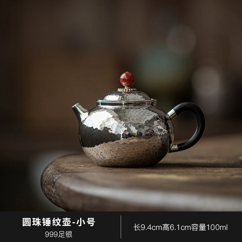 Teekanne aus Sterlingsilber, handgefertigter Retro-Tee mit Hammermuster