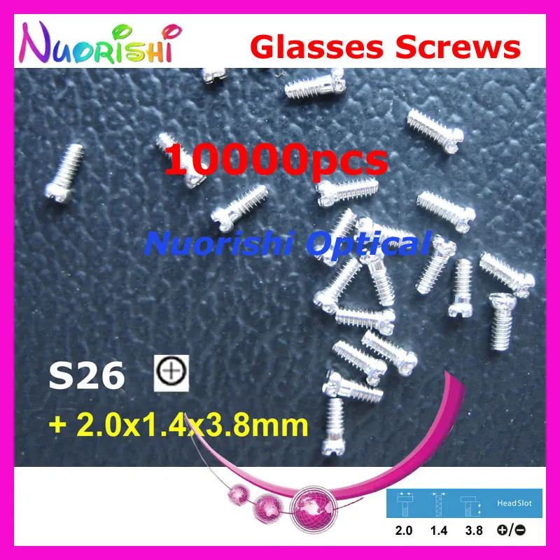 

S26 2.0x1.4x3.8mm 10000pcs Glasses Eyewear Eyeglass Repairing Mini Screw Head in - + Type Free Shipping