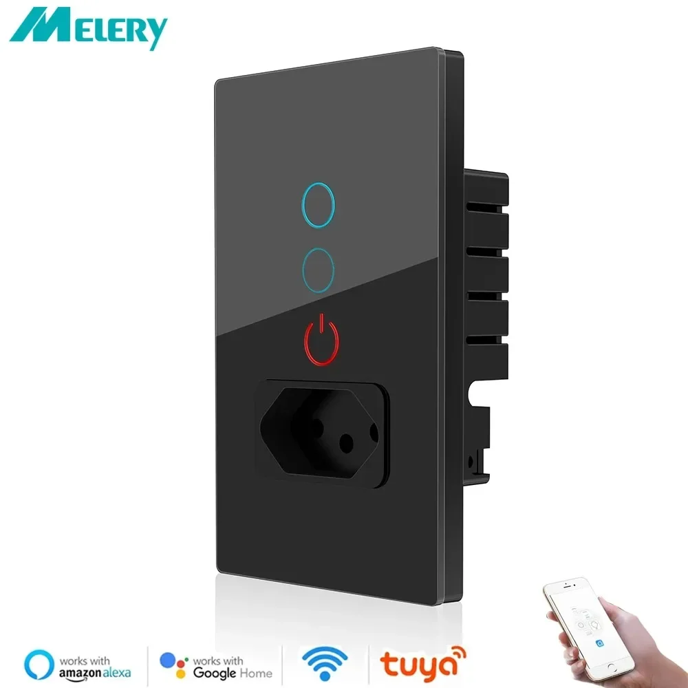 Melery Tuya Brazil Light Touch Switch Wifi Smart Paralela Wall Socket Plug Outlet Glass Panel Intelligent Alexa Google Home