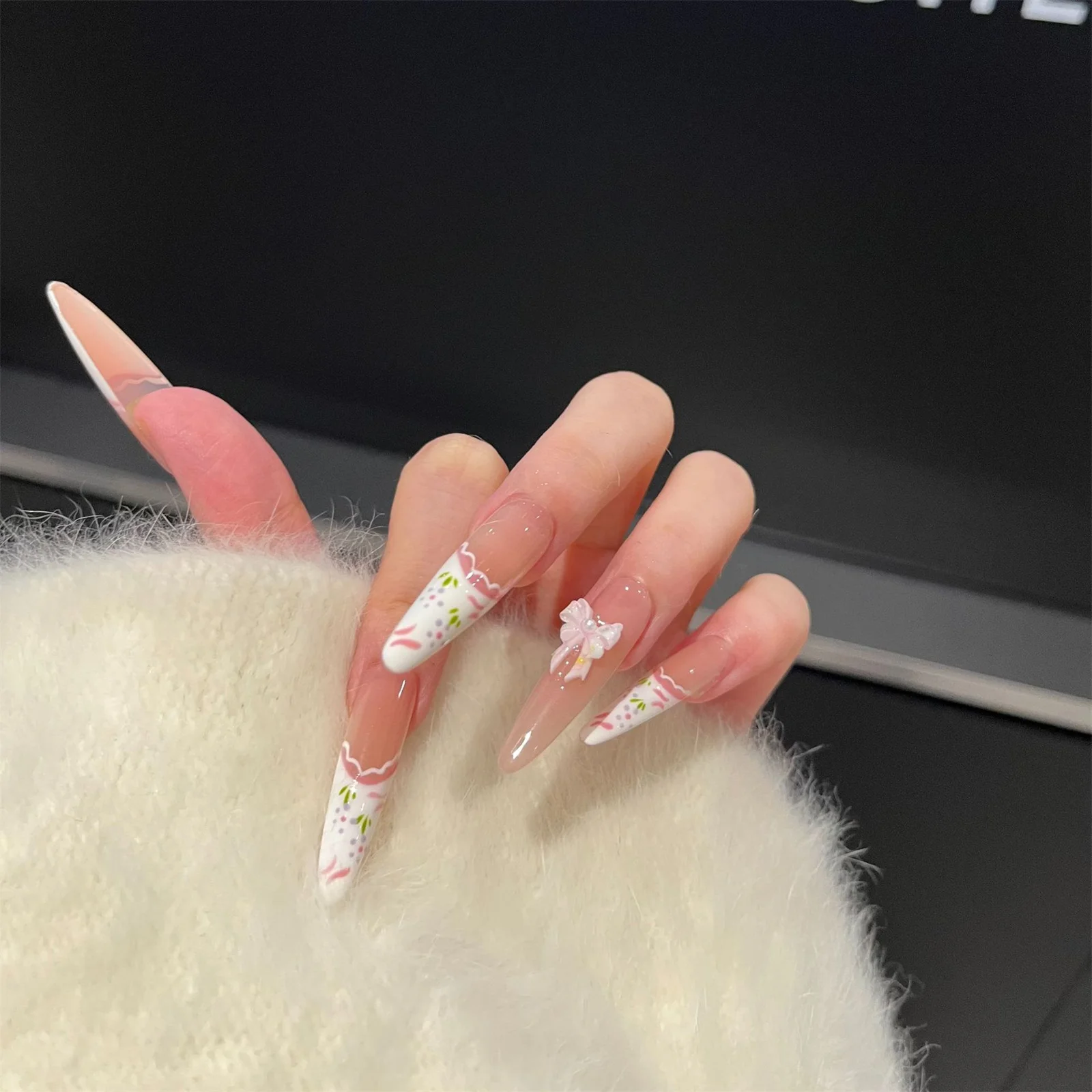 10 Stück künstliche Nägel, Katzenauge, Strass, Glitzer, zum Aufdrücken der Nägel, Schmetterlingsflügelspitzen, lange künstliche Nägel für Frauen, Maniküre, DIY