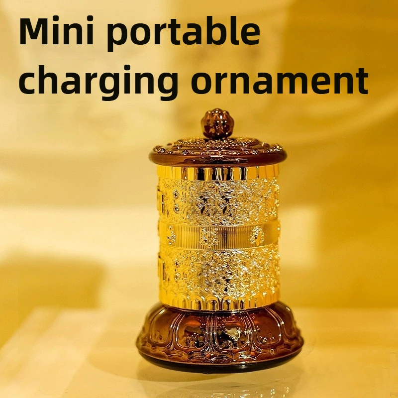 Tibetan Mini Electric Prayer Wheel Portable Rechargeable Small Size Guanyin Six Words Modern Home Decor