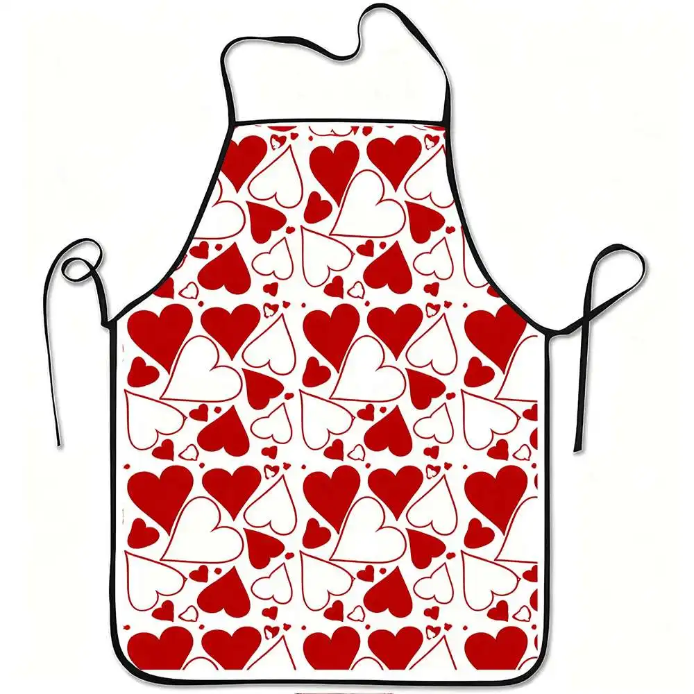 1pc Red Heart Pattern Print Apron, Durable and Easy to Clean, Adjustable Waistband, Polyester Material, for Kitchen Cooking, Gar