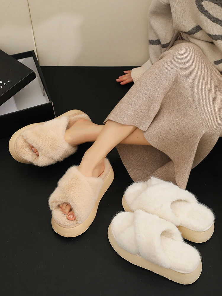 

Thick Bottom Indoor Household Home Slippers For Women Versatile Autumn And Winter Famous Height Increase Cotton Slippers