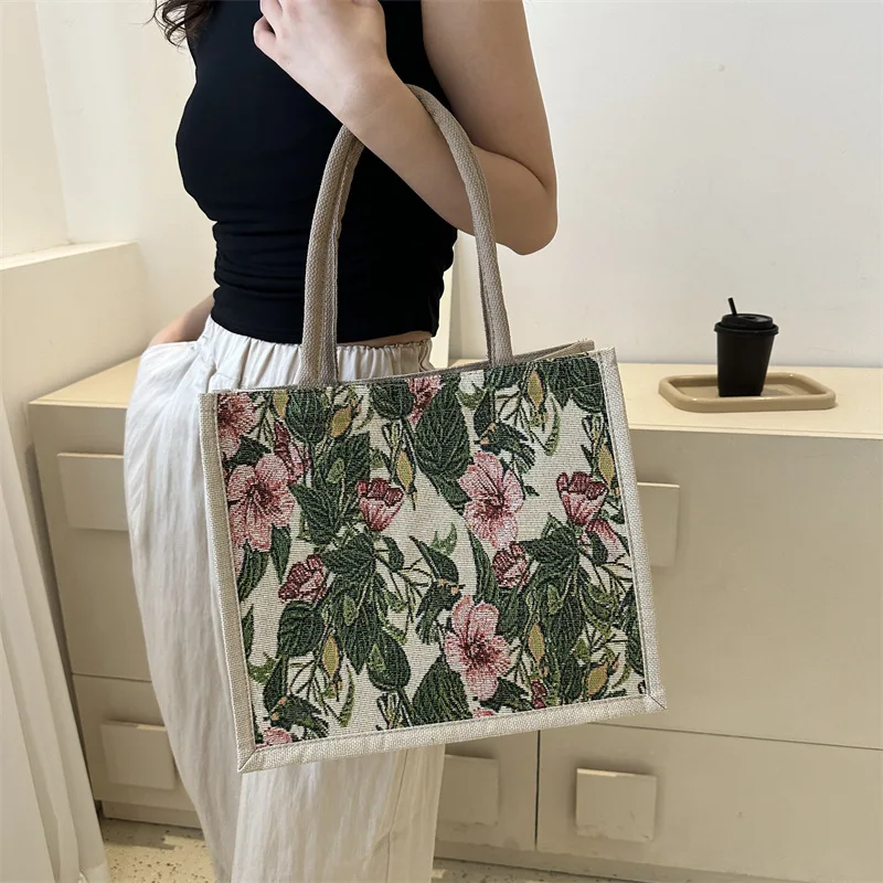 Women Tote Bag Aesthetic Color Students Casual Handbag Shoulder Bag Large Capacity Cotton And Linen Reusable Shopping Beach Bags