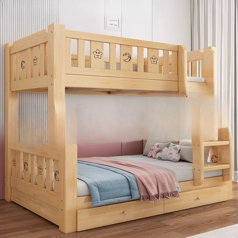 

Solid wood upper and lower beds Bunk Two-layer high and low Double Small apartment children's