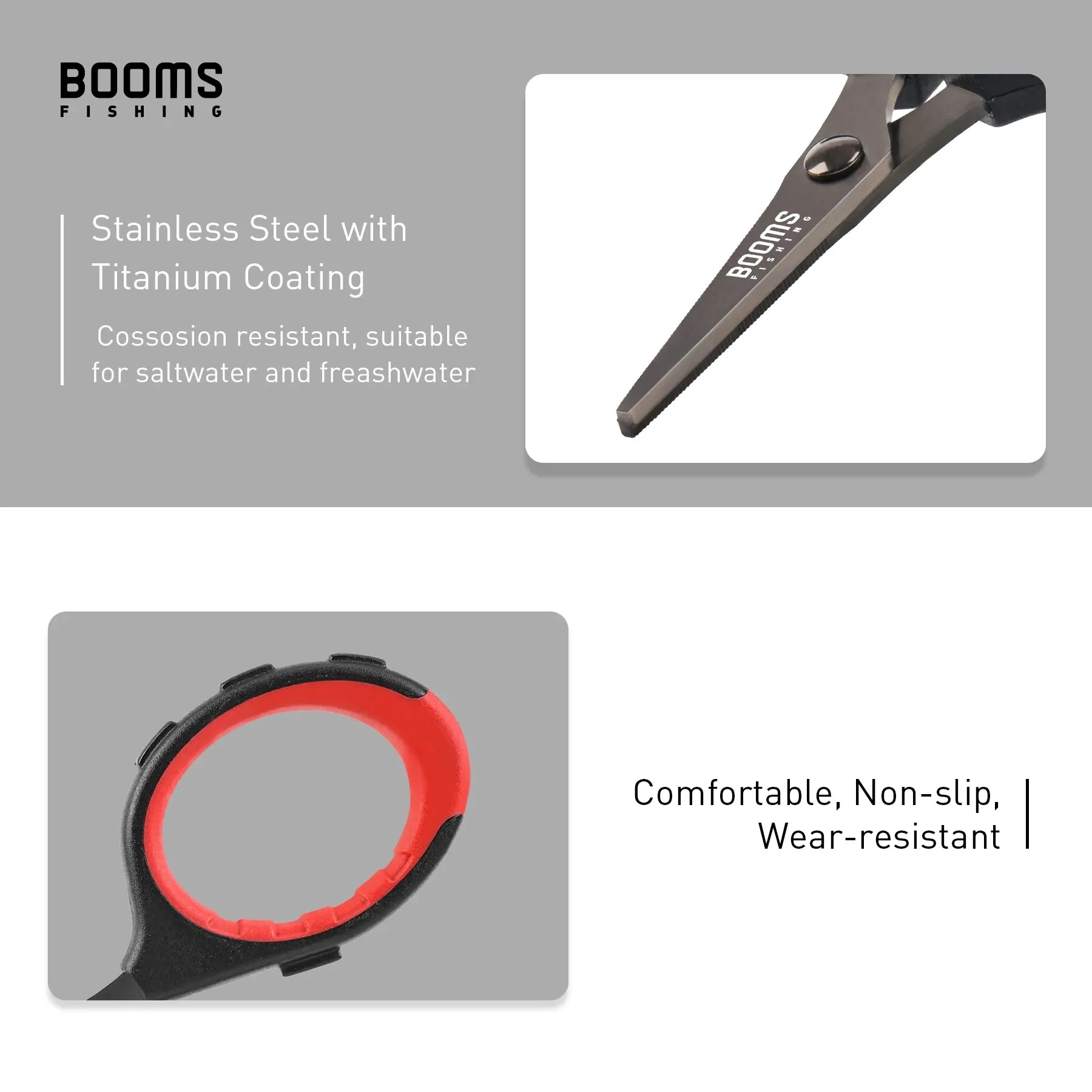 Booms Fishing S05 Braid Wire Scissors Stainless Steel Titanium Coating Antirust Anti-Slip Handle Sharp Fish Line Cutter Tools