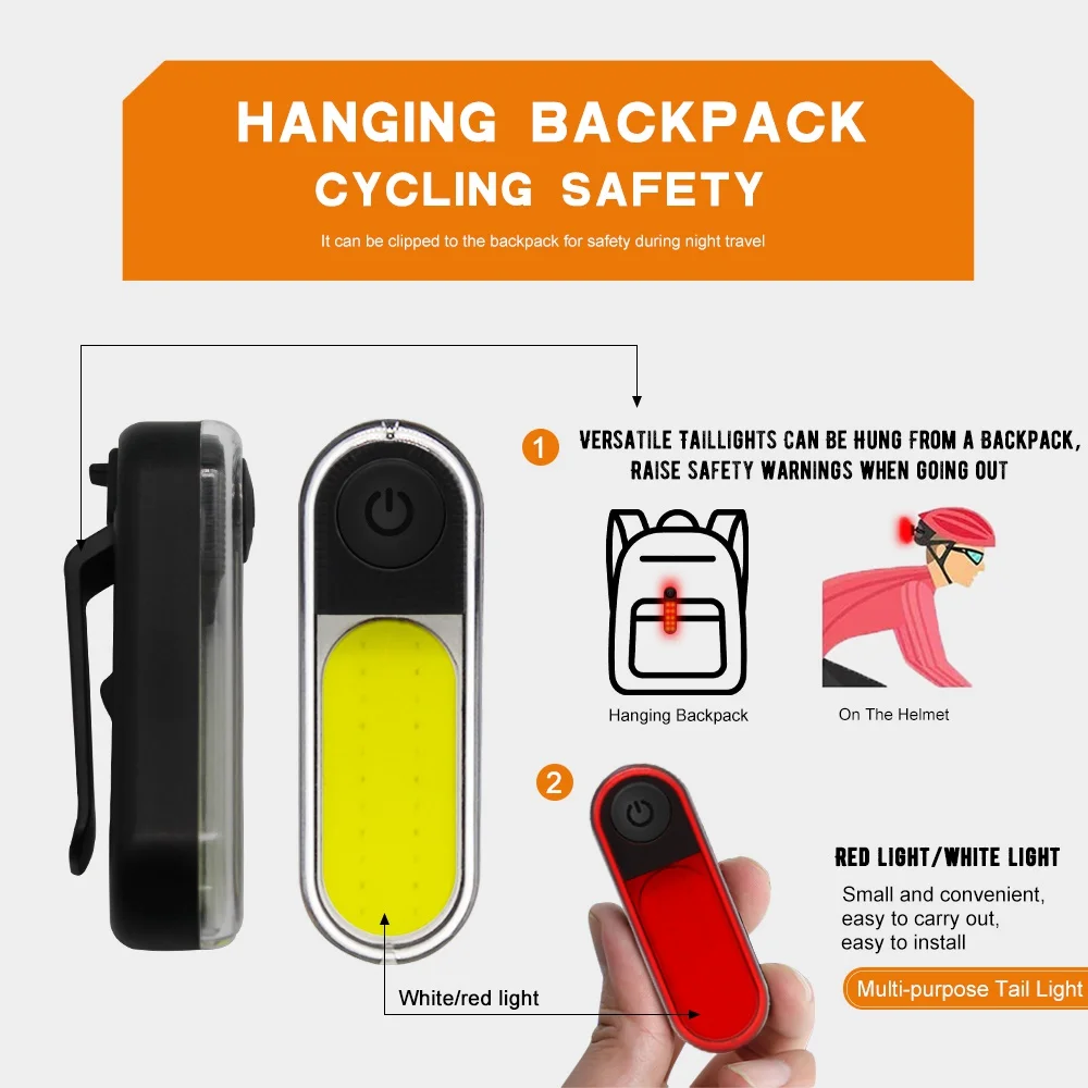 Bright Bicycle Light USB Rechargeable LED Bike Rear Light Type-C 200 Lumns Cycling Taillights for Cycling Helmet Bike Lamp