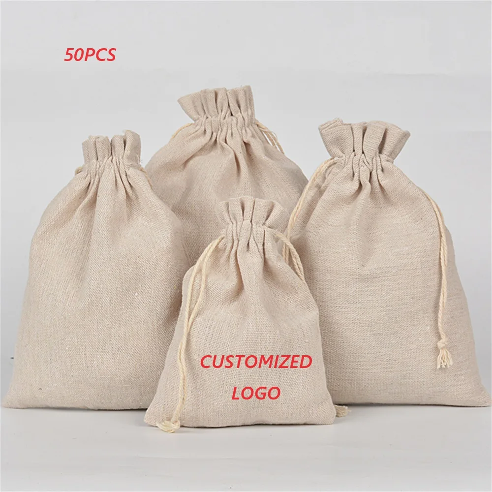 Cotton drawstring bag custom logo gift packaging dustproof storage bag