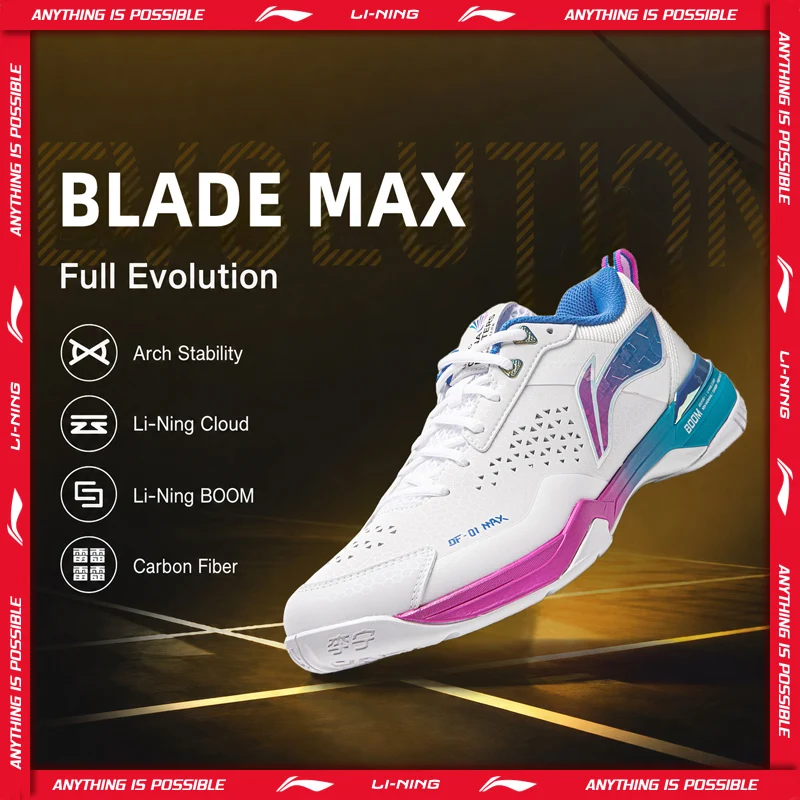 Li-Ning Unisex BLADE MAX Professional Badminton Shoes BOOM Cushion CARBON-FIBER PLATE LiNing Stable Competition Sneakers AYAU005