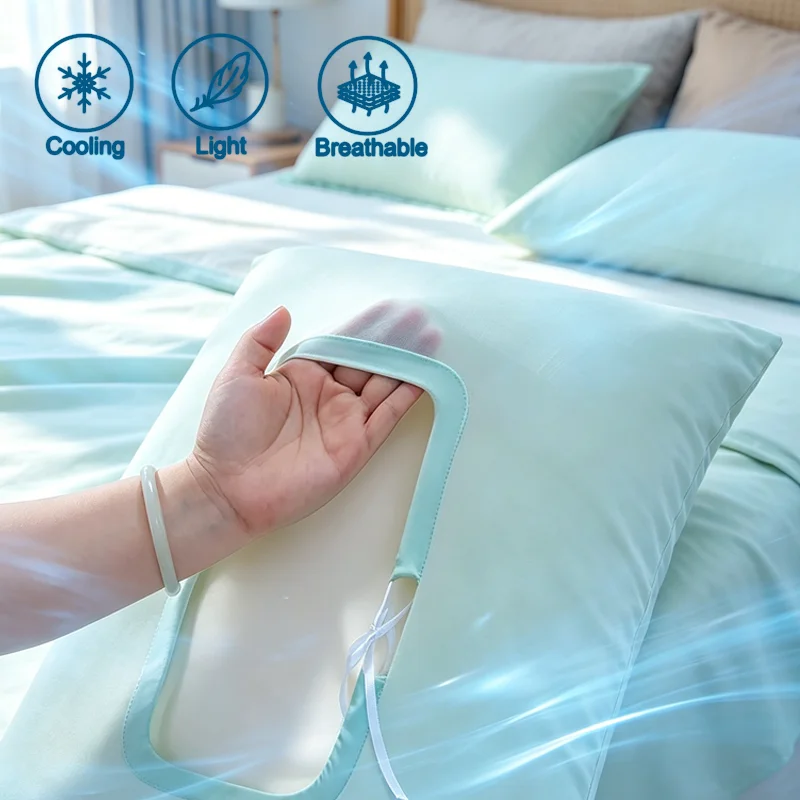 Universal Stretch Fit Ice Silk Pillowcase with Elastic Bands Cooling Pillow Covers for Memory Foam Pillow No Pillow Core