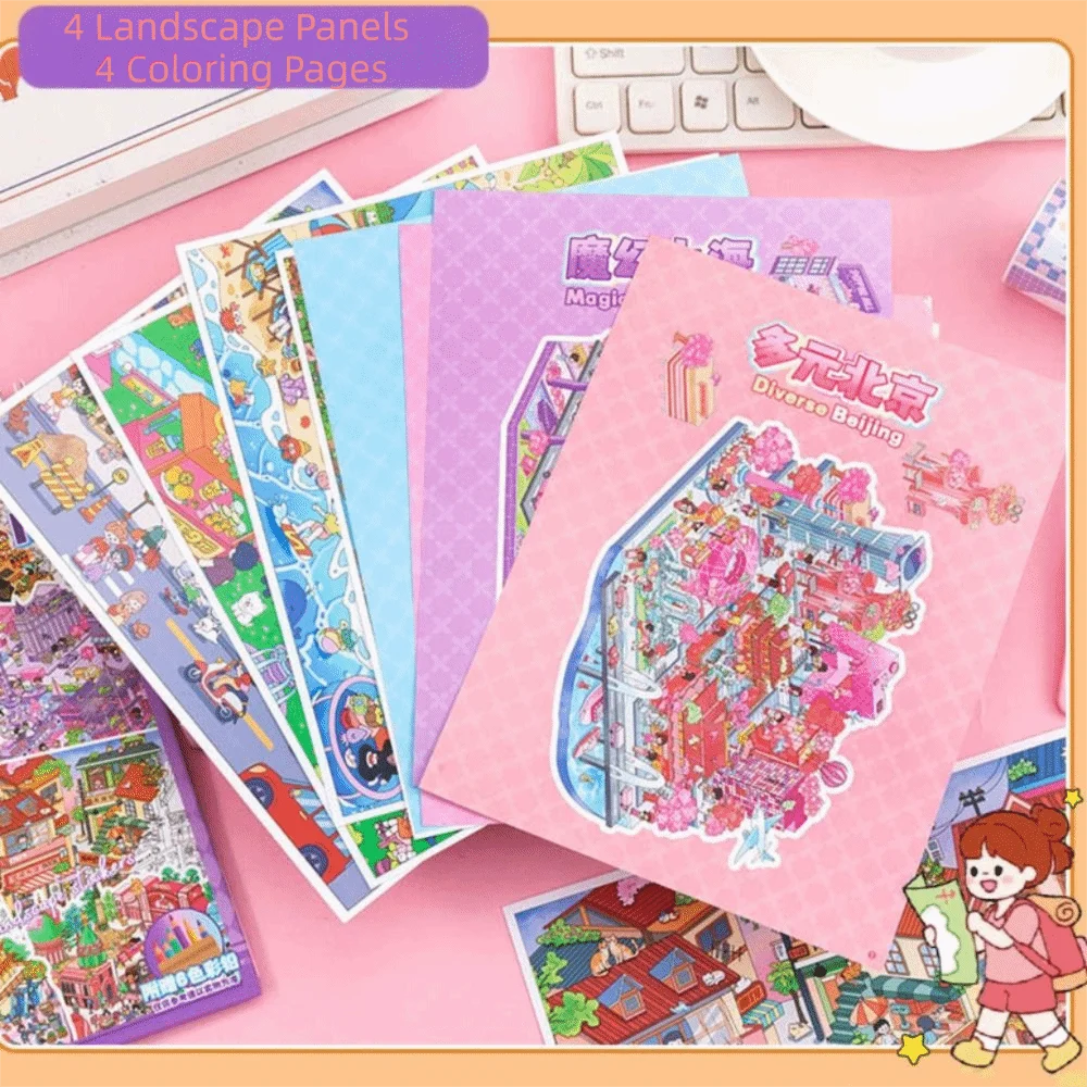 

New Cartoon Sticker Book Educational 3D Landscape Coloring Book PET DIY Miniature Scene Stickers Birthday Gifts