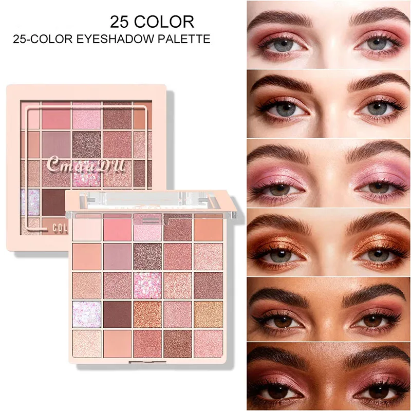 Paleta de sombra de ojos de 25 colores, Color marrón melocotón, brillo mate, paleta de maquillaje de ojos diaria, sombra de ojos nacarada brillante resistente al agua