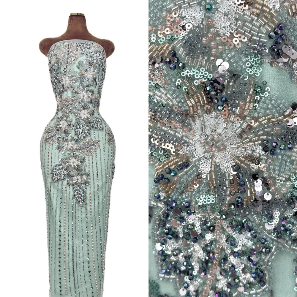 

5 ярдов африканского кружева с тяжелой вышивкой бисером, высококачественная французская ткань с пайетками для свадебных и праздничных платьев