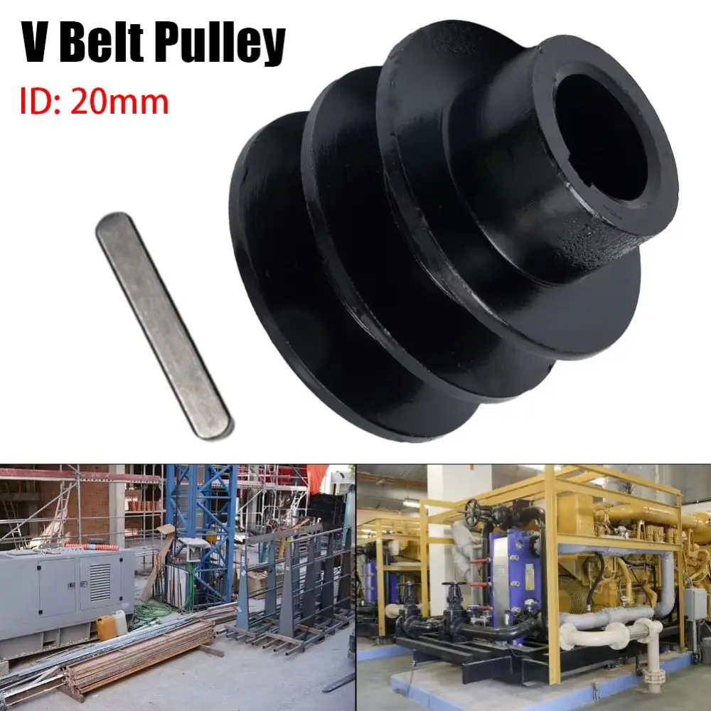 1Pcs ID 20mm V Belt Pulley Fits 20mm Bore Groove Double Groove Engine Black Pulley Black