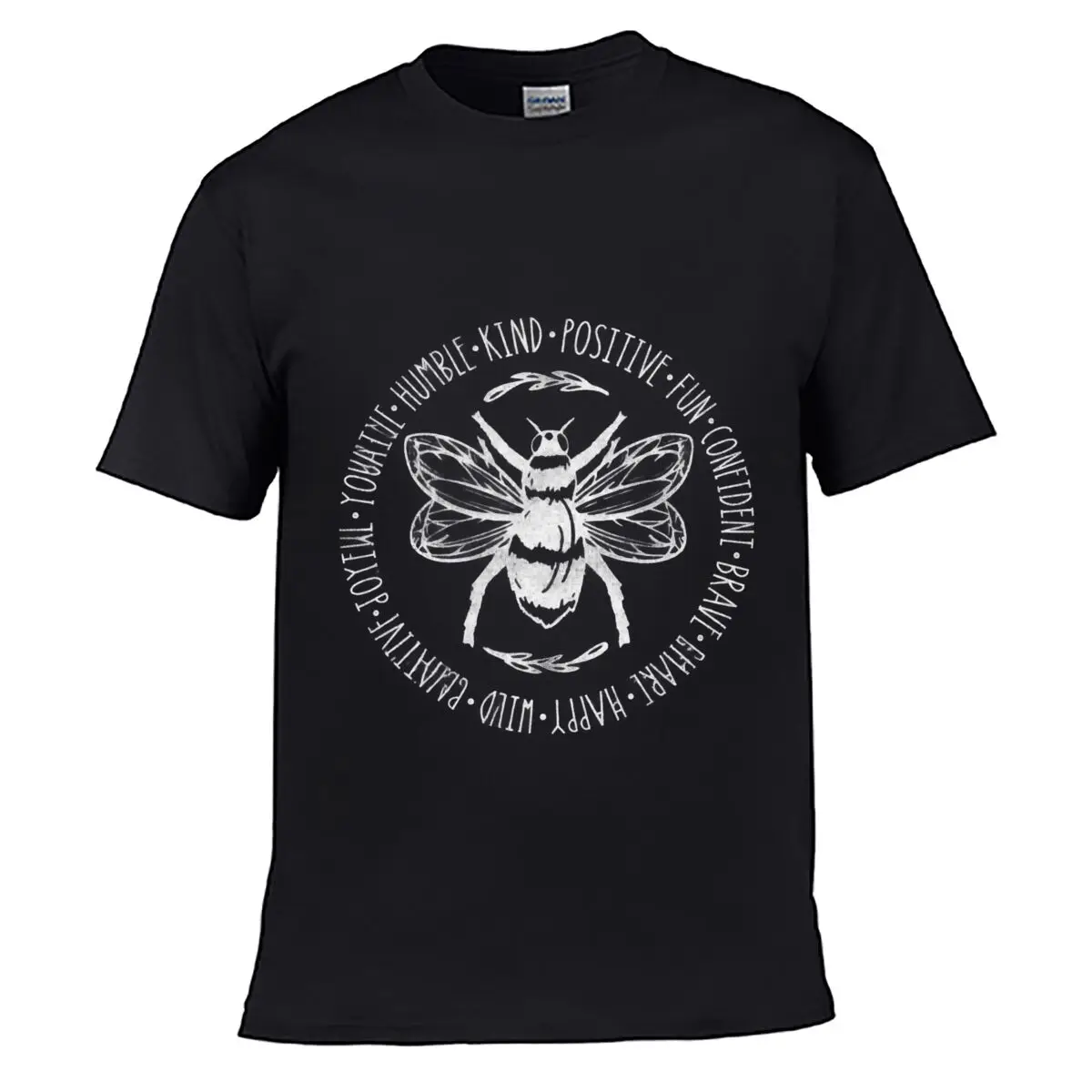 Humble And Positive Bee Circular Typography Graphic short-sleeved T-shirt