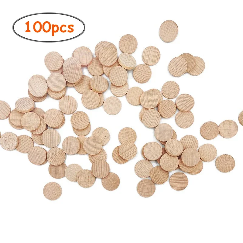 100pcs 1cm Unfinished Flat Round Wood Coins Disc, Wooden Circle Slices for DIY Craft Projects Painting Home Decoration