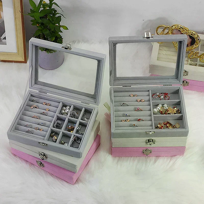 

New Transparent Window Large Capacity Jewelry Storage Box, Simple And High-end Ring Necklace Jewelry Storage Display Box