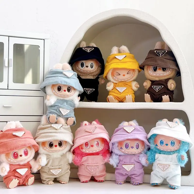 

For 15/17cm Labubu Luxury Clothing Hat Set Corduroy Macaroon Colors Labubu V1 V2 Doll DIY Sitting Party Games Toys Accessories
