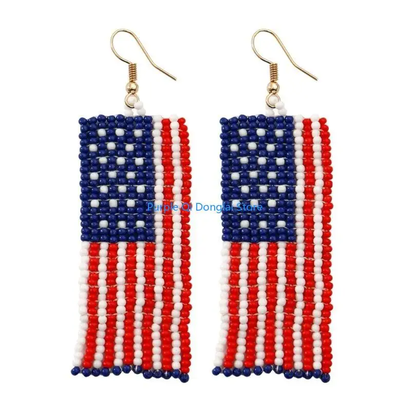 L21E American Independence Day Earrings Patriotic Red/White/Blue USA Letter Earrings