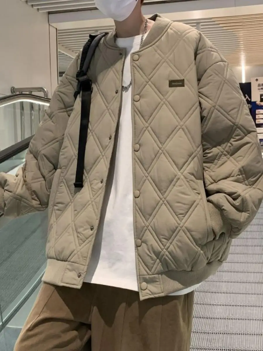 

Мужская хлопковая куртка с ромбовидным узором, зимняя теплая бейсбольная одежда, модная американская уличная одежда, крутая верхняя одежда, пальто