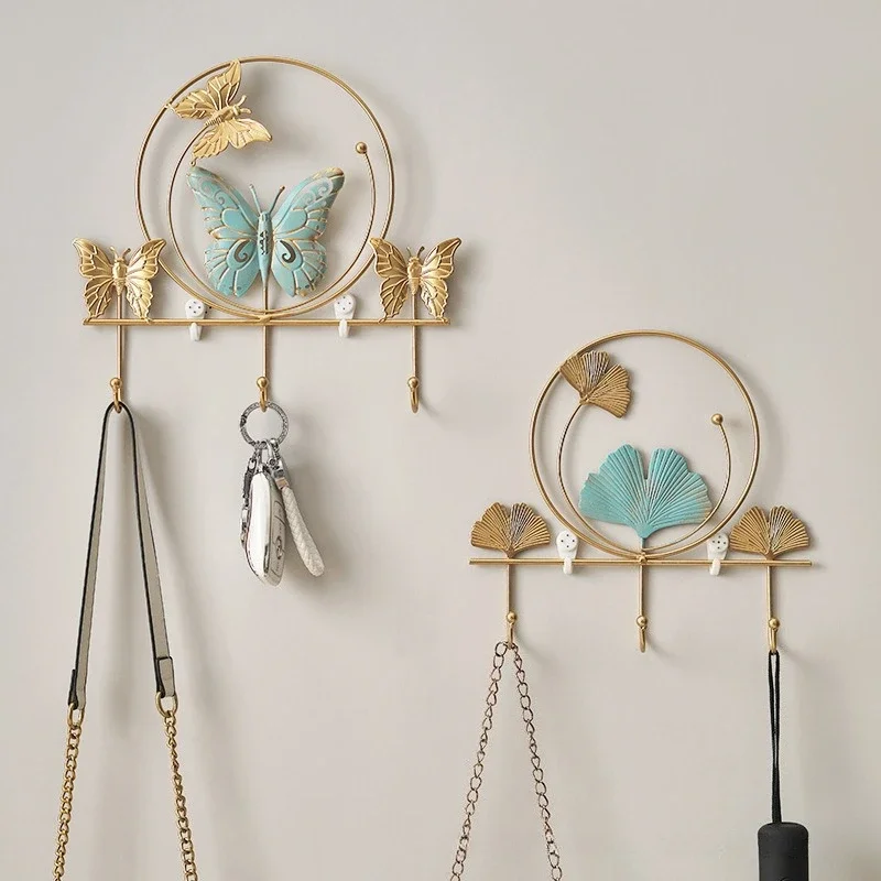 Iron Coat Racks No Drill Luxury Retro Coats Rack Bedroom Entrance Wall Mounted Clothes Stand Organize Storage Habiliment Shelf