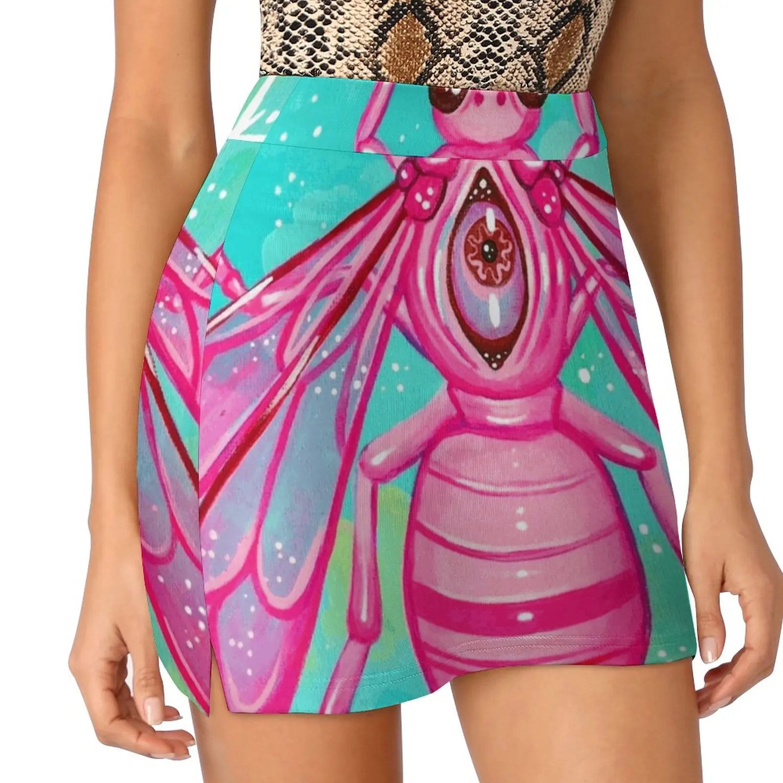 Pink Bee-Acrylic Painting Women's skirt Sport Skort Skirt With Pocket Fashion Korean Style Skirt 4Xl Skirts Bee Bugs Insects