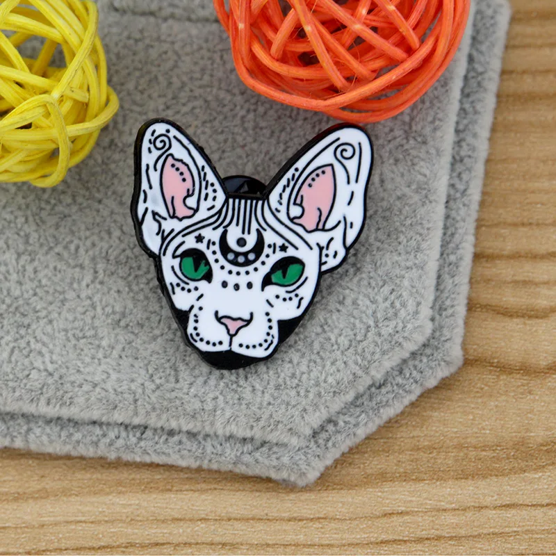 Mystical Cute Sphynx Cat Enamel Brooch Pins Badge Lapel Alloy Metal Fashion Jewelry Accessories Gifts