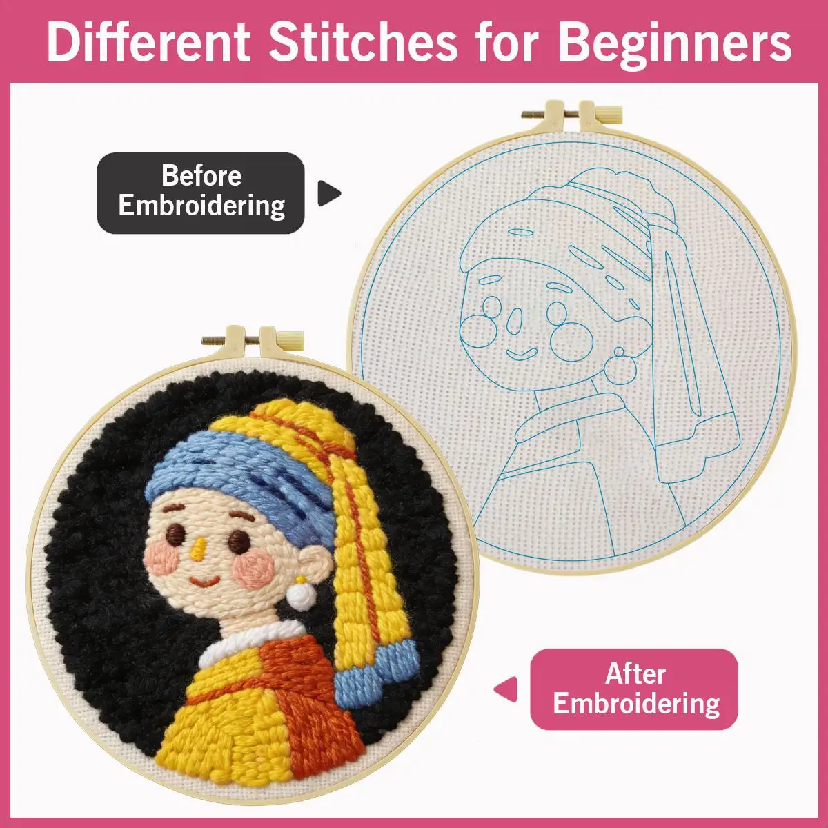 20X20CM/7,87 Zoll Mädchen Punch-Nadel-Stickerei-Set, Stickerei-Kit, Gestrickte Stickerei, DIY Handgemachtes Geschenk, Bastel-Malerei – Detail 5