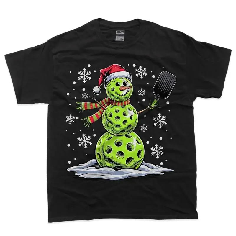 Pickleball Snowman Player Santa Hat Christmas Funny T Shirt