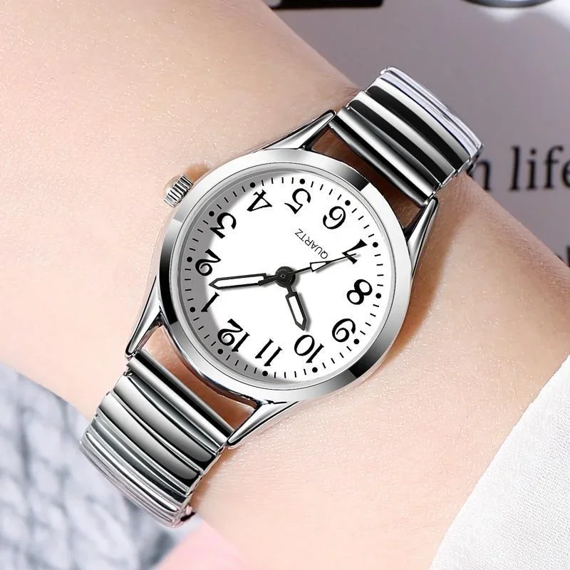 Simple Classic Couple Watch Elastic Spring Strap Large Digital Waterproof Luminous Quartz Wrist Watch Men and Women Gift Clock