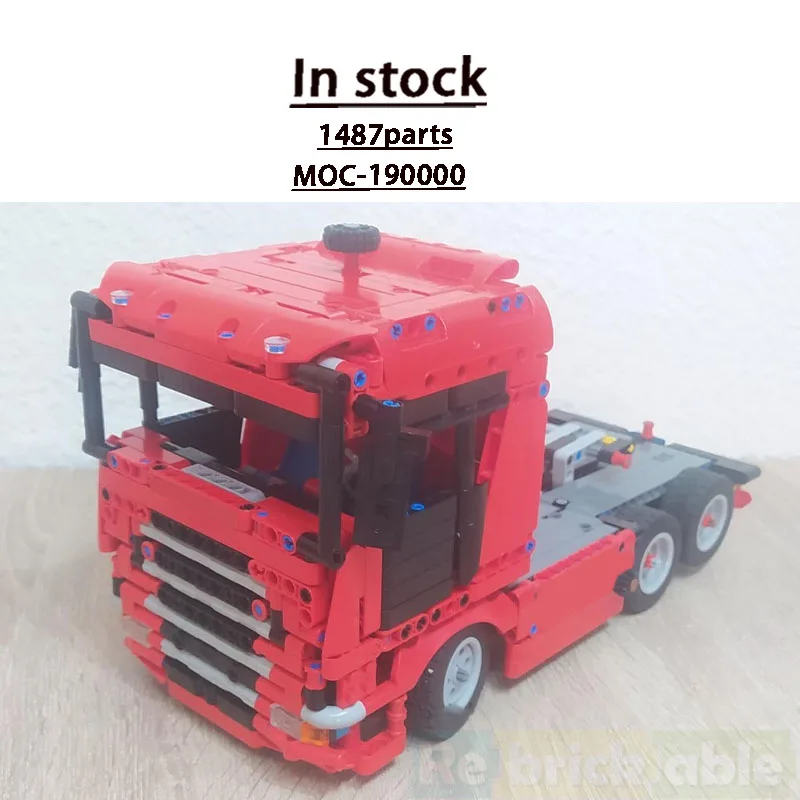 

MOC-190000 New Red Flat-Head Semi-Truck Building Block Model 1487 Parts Boys Children's Birthday Building Block Toy Gift