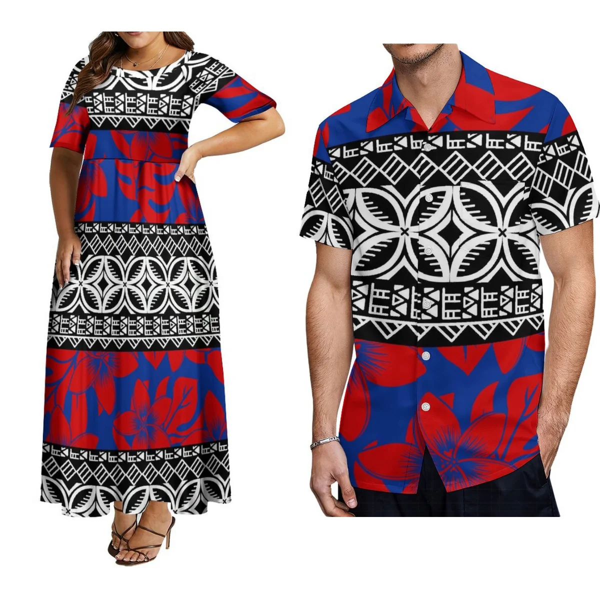 

2024 Polynesian Vintage Couple Set Samoan Ethnic Women'S Men'S Shirt Summer Cool Women'S Short Sleeve Dress Custom Pattern