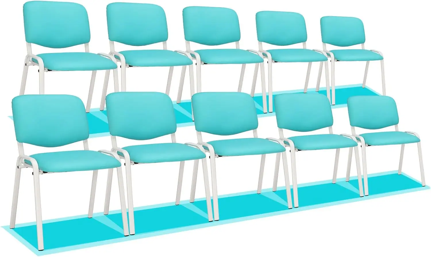 

VINGLI Blue Waiting Room Chairs, 10-Pack PU Church Conference Room Stackable Set, Office Guest