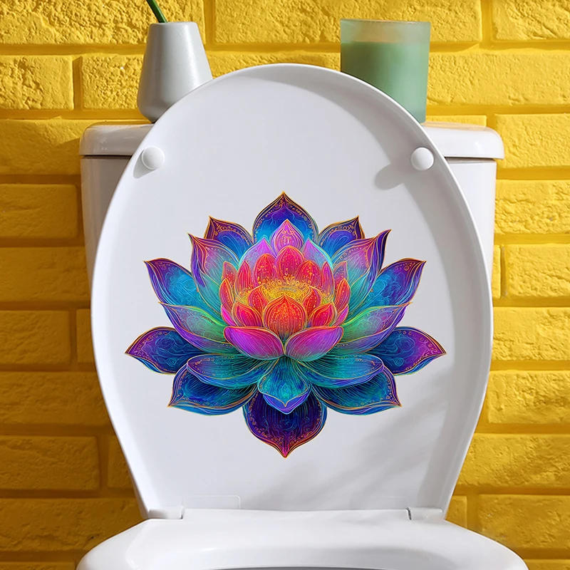 New Glow-in-the-Dark Self-Adhesive Flower Toilet Sticker Lotus Bathroom Illuminated Toilet Sticker Luminous Wall Decal