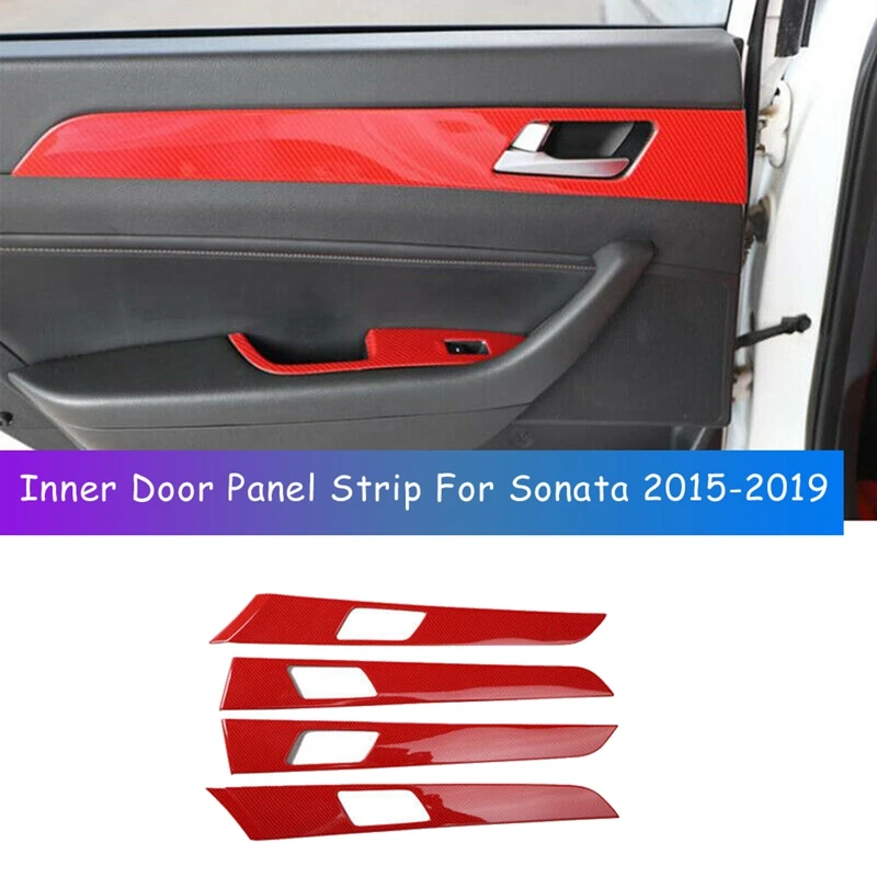 

4Pcs For Hyundai Sonata 2015-2019 Red Carbon Fiber Automotive Interior Inner Door Panel Strip Cover Frame Trim 4Pcs