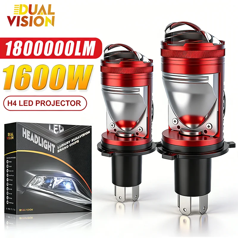 Lâmpadas de Farol de Carro LED com Lente Projetora H4 1800000LM 1600W CANBUS Turbo, Lâmpada de Neblina H4 de Alta Potência 12V