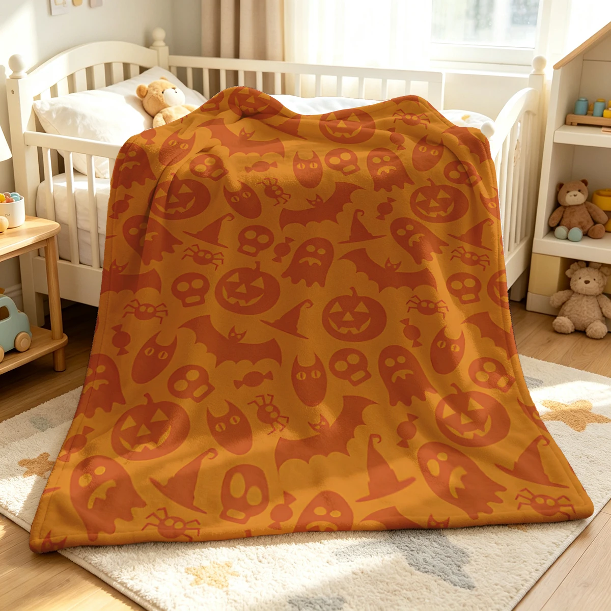 Orange Witch Pumpkin Ghost Soft Fluffy Flannel Blanket Super Cozy Lightweight Bed Blanket for Halloween Sofa Bed Christmas Decor