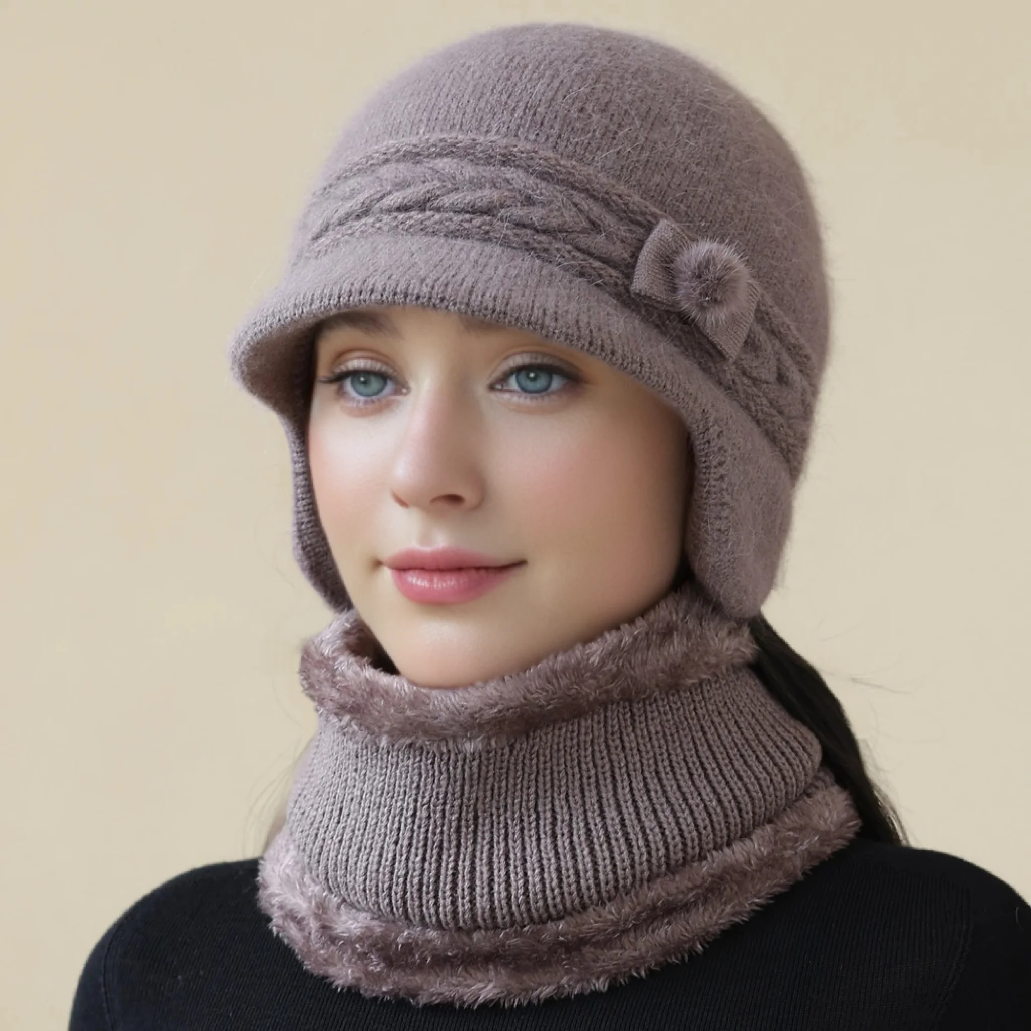 Hot Sale Women Winter Hat Ear Protection Warm Suit Plush Fur Lined Warm Hats For Female Casual Rabbit Fur Winter Knitted Cap