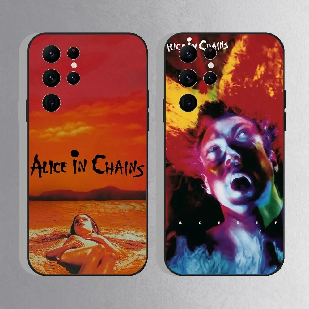 

Band A-Alice in Chains Phone Case For Samsung S25,S24 Ultra,S20,S30 plus,S22 plus,S23,S30 Ultra 5G Silicone Black Shell