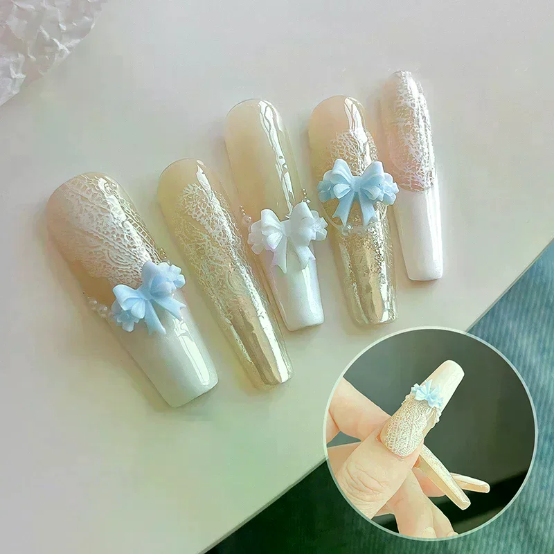 Ribbon Bowknot Silicone Nail Mold Manicure Carving Template Soft Stamping Plates DIY Manicure Art Mould Tools Decorations 3D