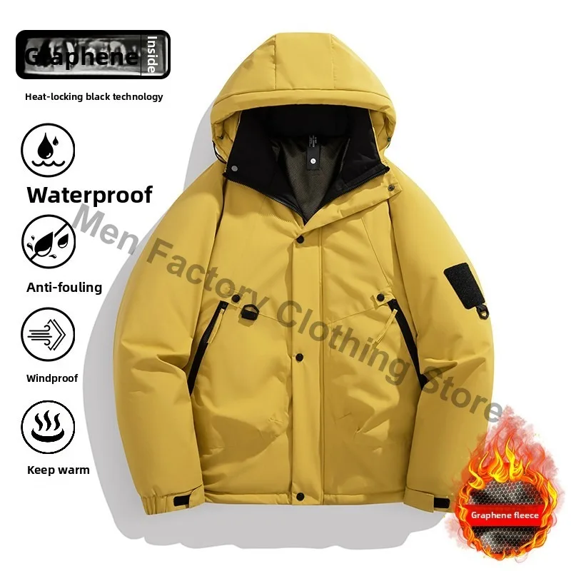 Corduroy Padded Jacket Thickeneded WarmWinter Windproof and Cold-Resistant Men's Hooded Cotton Jacket Outdoor Hiking Parkas Coat