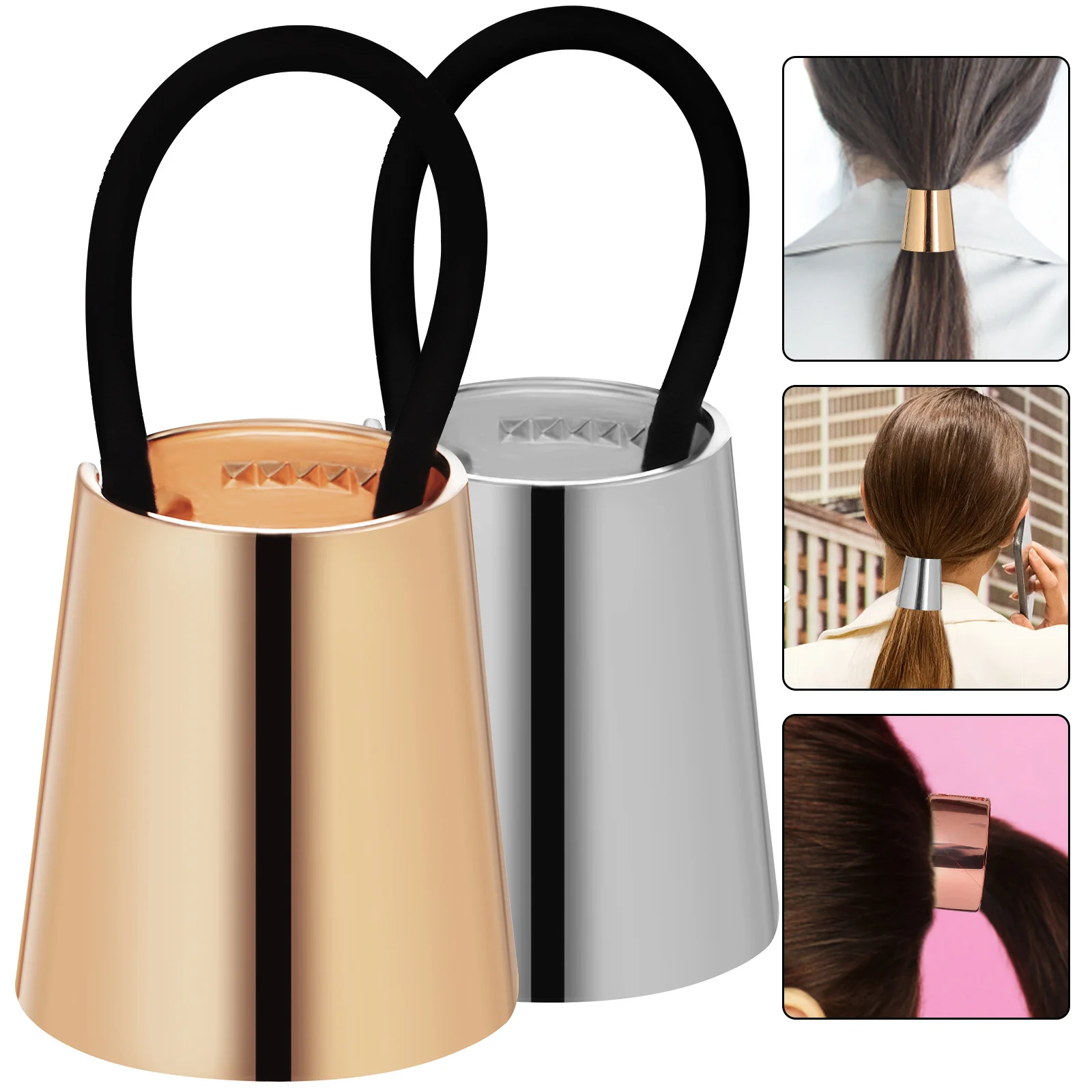 

6Pcs Ponytail Hair Cuffs Metal Ropes for Women Minimalist Design Secure Fit for Curly Straight Long Hair Daily Wear Use