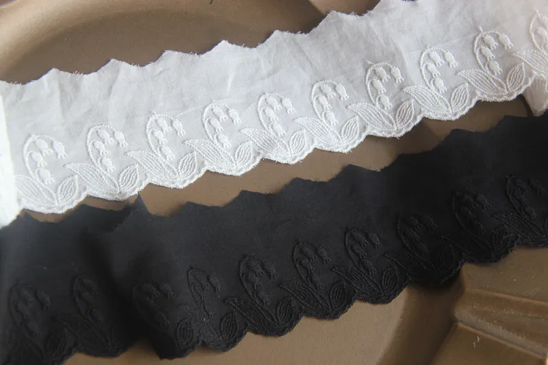 4yards /lot 6cm wide Off white/Beige/Black Cotton Cloth Lace Embroidered Fabric Trim Beautiful Flower Cloth SC450