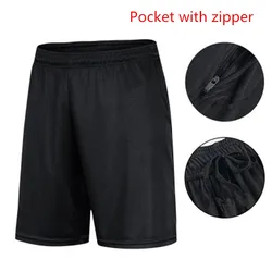 Pantalones cortos deportivos para hombre, para baloncesto, correr, ciclismo, Fitness, fútbol, entrenamiento al aire libre, Yoga, gimnasio, entrenamiento, bolsillo negro con cremallera