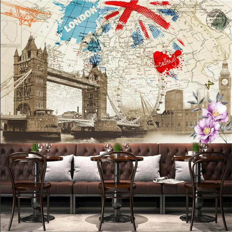 England Style Retro Map of London Building Large Mural Wallpapers for Living Room Bedroom Decor Wall Paper Papel De Parede 3d