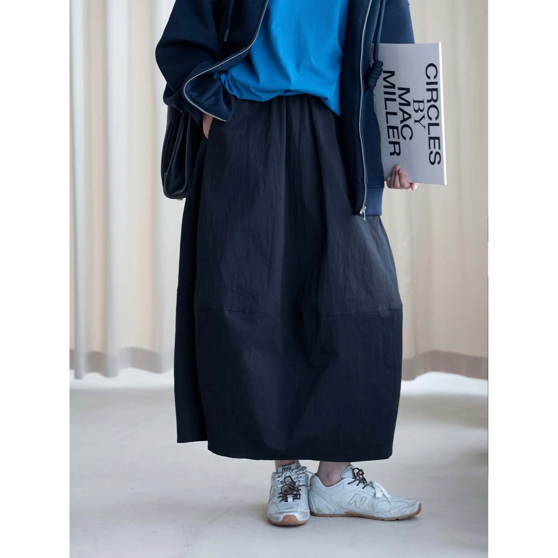 FANAN Autumn New Women Bud Midi Skirt Elastic High Waist A‑Line Loose Casual Long Half Skirt Solid Oversized Skirt Streetwear