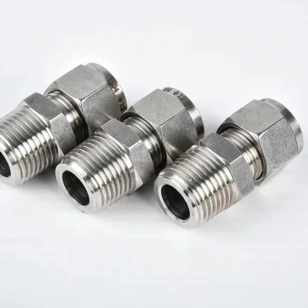 Tubo de compressão de aço inoxidável, conector da união, 1, 8, 1, 4, 8, 1, 2, NPT macho x 3, 4, 6, 8, 10, 12, 14, 16, 18, 20 milímetros, OD 304