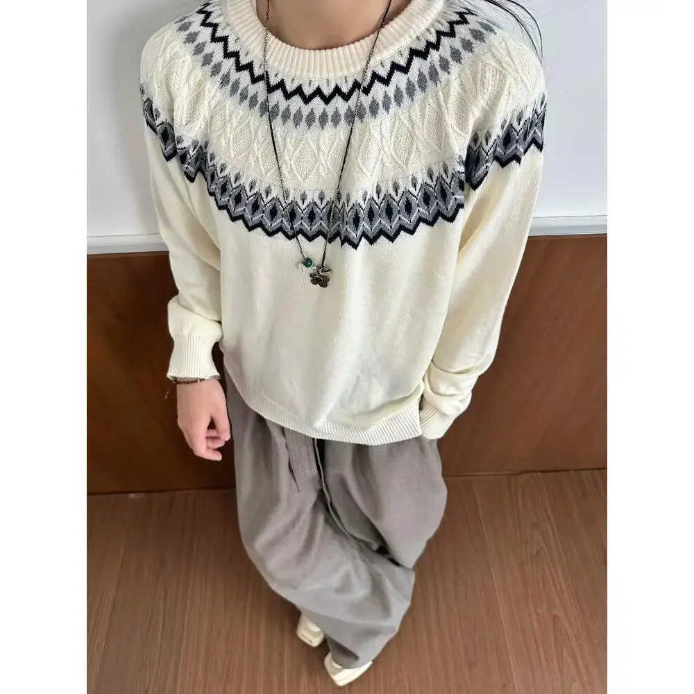 

Мужской зимний свитер Sameuoo, одинаковый красный нейтральный вязаный длинный пуловер с круглым вырезом из полиэфирного волокна для пары